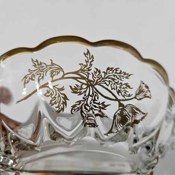 Vtg Martinsville Janice Divided Candy/Relish Dish Gold Wildflower Overlay Glass - Picture 3 of 9